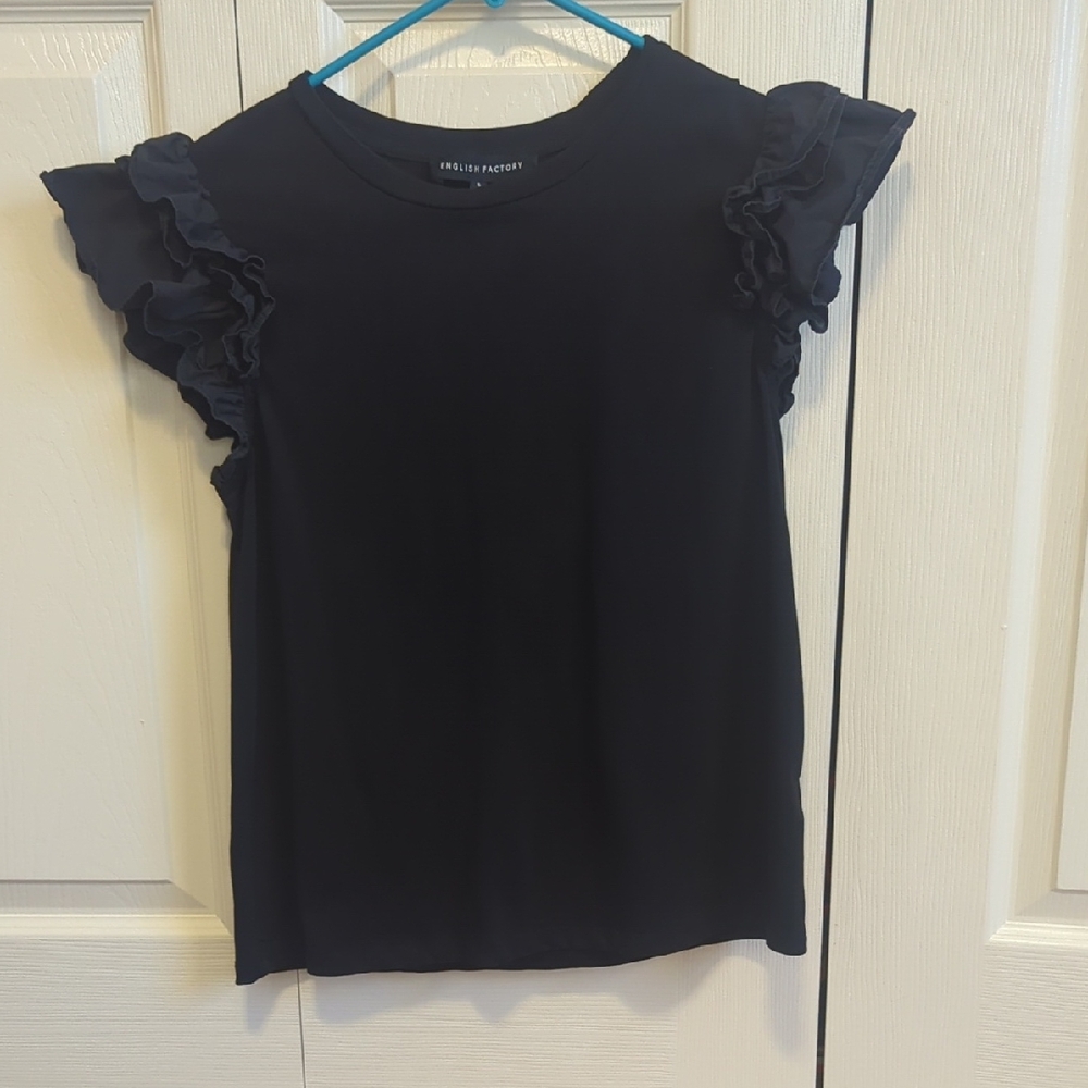 English Factory Elegant Black Ruffle Sleeve Tee